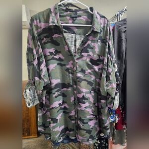 Torrid Linen Camouflage Shirt with Purple Accents
